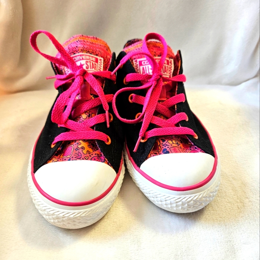Converse All Star Multi Tongue Pink/Black Junior Sneakers Size 4. - Picture 2 of 11
